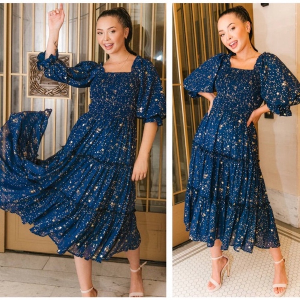 Ivy City Co Starry Nights Dress In Dark Blue Size Medium